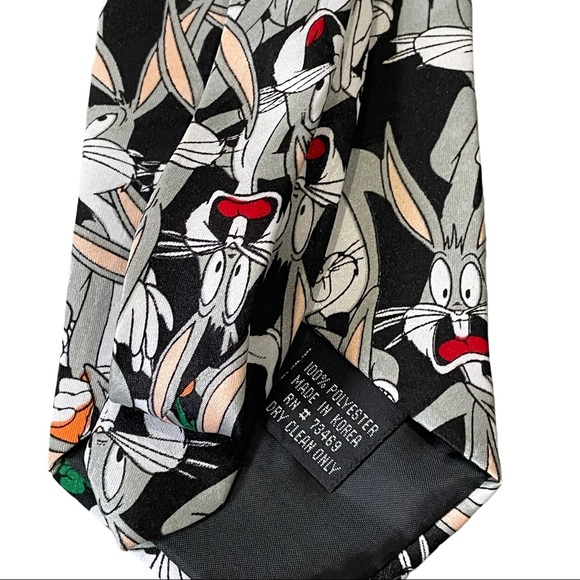 Vintage silk tie Looney Tunes Mania Bugs Bunny necktie Novelty tie Satin - Picture 4 of 5